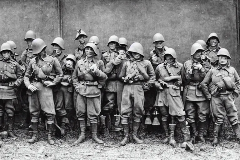 Prompt: award winning photo of minions as german soldiers in WW2