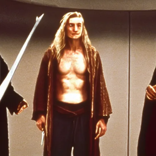 Prompt: Legolas, Frodon, Gandalf in American Psycho (1999)