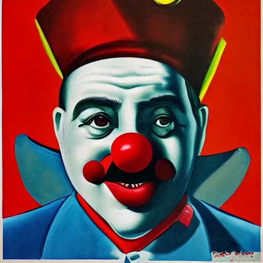 Image similar to communist clown painting, soviet propaganda style, poster, portrait