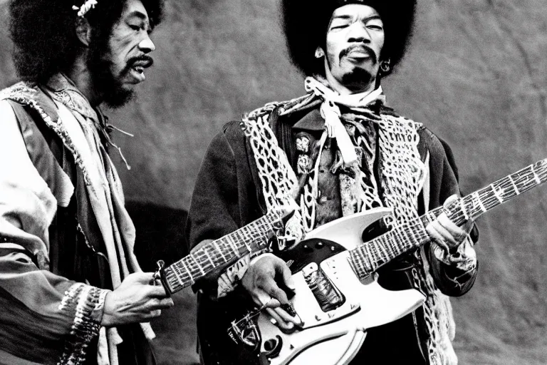 Prompt: jimi hendrix as topol in fiddler on the roof