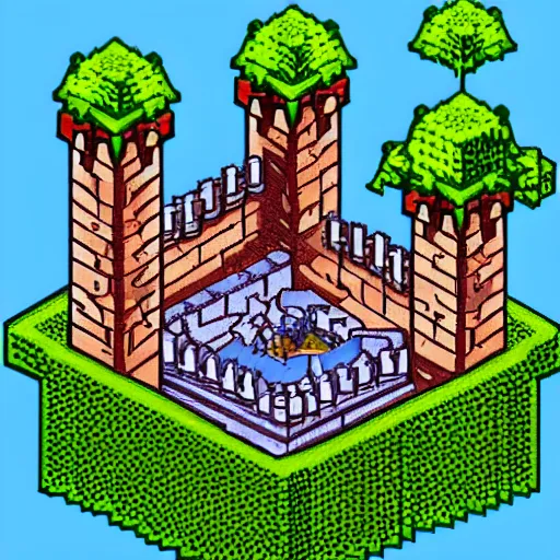 Prompt: castle, isometric pixel art, 1 6 bit, fantasy