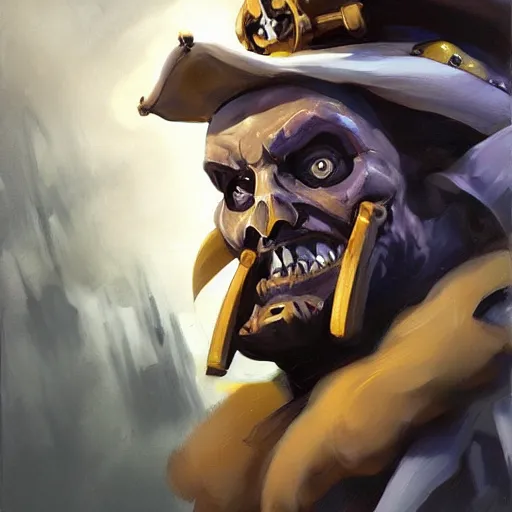 Image similar to greg manchess portrait painting of partially armored undead pirate captain lechuck as overwatch character, medium shot, asymmetrical, profile picture, organic painting, sunny day, matte painting, bold shapes, hard edges, street art, trending on artstation, by huang guangjian, gil elvgren, ruan jia, greg rutkowski, gaston bussiere