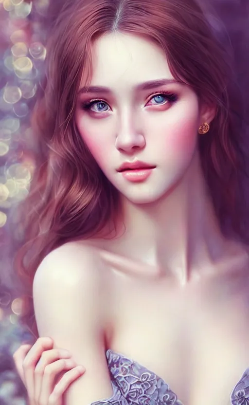 Image similar to a gorgeous russian female photo, bokeh, beautiful face, professionally retouched, soft lighting, realistic, smooth face, full body shot, torso, dress, perfect eyes, sharp focus on eyes, 8 k, high definition, insanely detailed, intricate, elegant, art by artgerm and kyoung hwan kim