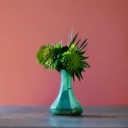 Prompt: medium shot photo of a vase on a table, pentax k1000