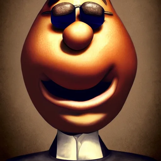 Image similar to teteaclaquestv mr potato head caricature, artgem, digital painting, color painting, hyperrealistic, concept art, oil painting, masterpiece, concept art, trending on deviantart, realistic and detailed face, highly detailed, high quality, 8 k, soft lighting, fancy colors, fantasy, cinematic, high coherence