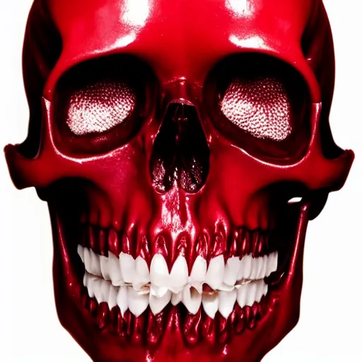 Image similar to transparent red liquid inside in a transparent skull, alexander mcqueen