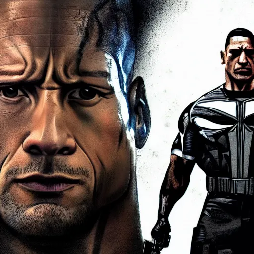 Image similar to Dwayne Johnson in the punisher digital art 4k detailed super realistic