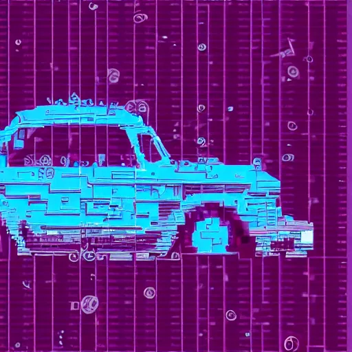 Prompt: A car, ASCII, by Dr. Seuss, Teslacoil, 1300s, 4k, Medium Shot, CGsociety, Synthwave, Teslacoil, 4-Dimension, 2040s, Steampunk