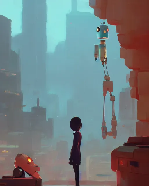 Image similar to a tall robot, cory loftis, james gilleard, atey ghailan, makoto shinkai, goro fujita, character art, rim light, exquisite lighting, clear focus, very coherent, plain background, soft painting