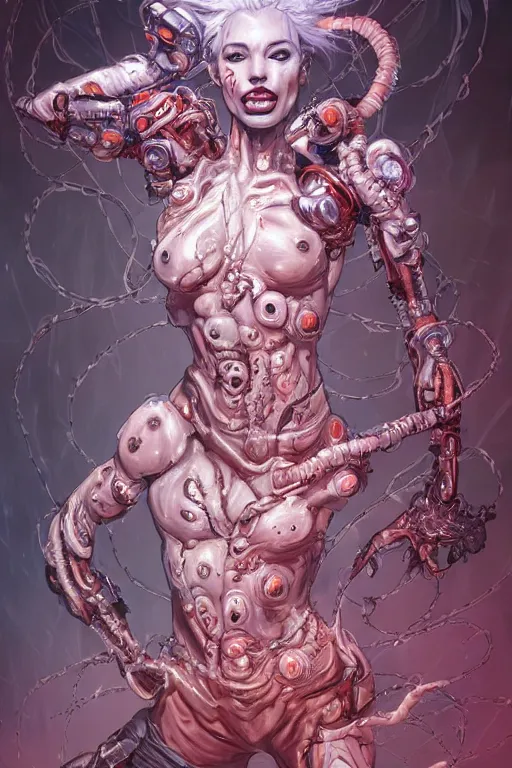 Image similar to comic art,Sprial, a beautiful female six-armed Mutant and Cyborg Sorcerer with white hair dancing in the air,melting,full character design,8k,art by Stanley Artgermm,Travis Charest,Carne Griffiths,trending on Artstation,face enhance,hyper detailed,full of colour,cinematic,dynamic lighting