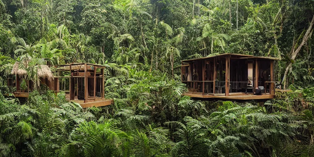 Image similar to a dream recording studio in the jungle by james gurney