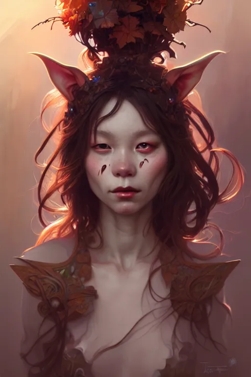 Image similar to beautiful goblin, highly detailed, digital painting, artstation, sharp focus, illustration, art by tan zi and ayanamikodon and alphonse mucha and wlop