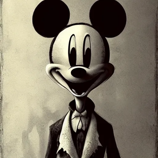 Prompt: michael karcz grunge drawing of mickey mouse. , in the style of corpse bride, loony toons style, horror themed, detailed, elegant, intricate, trending on artstation, 4k