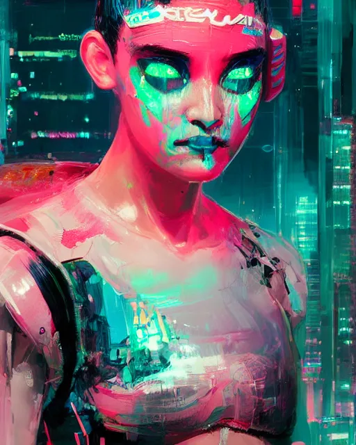 Image similar to detailed portrait Neon boxer Girl, cyberpunk futuristic neon, reflective crop top and shorts, boxing gloves, decorated with traditional Japanese ornaments by Ismail inceoglu dragan bibin hans thoma greg rutkowski Alexandros Pyromallis Nekro Rene Maritte Illustrated, Perfect face, fine details, realistic shaded, fine-face, pretty face