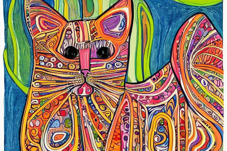 Image similar to beautiful art illustration of cat by laurel burch