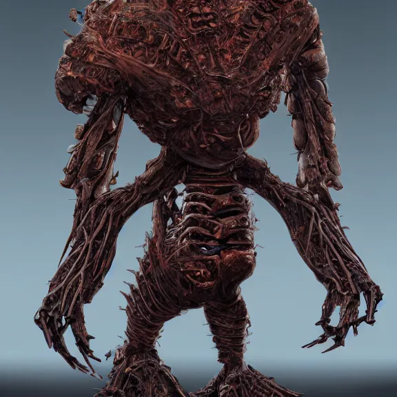 Image similar to highly detailed full body picture of a biomechanical golem, grotesque, bizarr, fleshy, character art, studio lightning, dark colors, intricate, masterpiece, photorealistic, hiperrealistic, sharp focus, high contrast, Artstation HQ, DeviantArt trending, 4k UHD, Unreal Engine 5