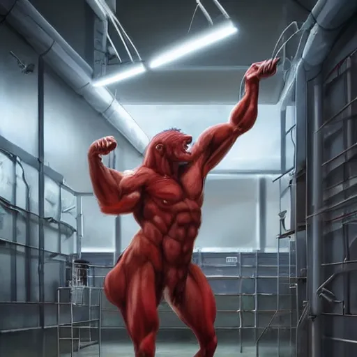 Prompt: a hulking musclebound male anthro horse in a research facility, skintight kevlar outfit with red highlights, exaggerated physique, highly detailed, anthro art, furaffinity, digital painting, artstation, sharp focus, smooth, concept art, illustration, art by artgerm, greg rutkowski, wlop