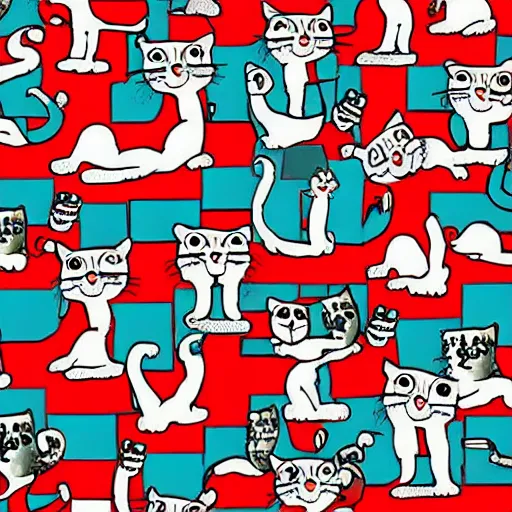 Prompt: where's waldo illustration of cats