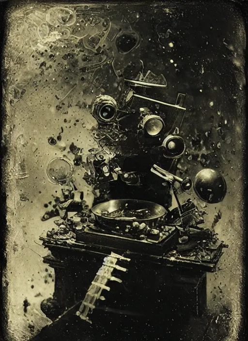 Image similar to old wetplate daguerreotype portrait of the birth of a genius architect, explosion of data fragments, fractal, intricate, elegant, highly detailed, parallax, leica, medium format, subsurface scattering, by jheronimus bosch and greg rutkowski and louis jacques mande daguerre