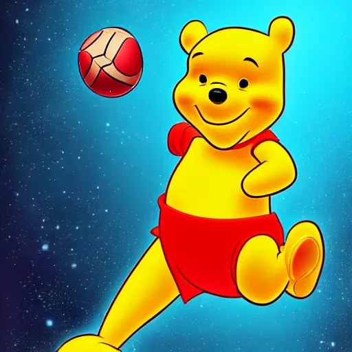 Image similar to Winnie the Pooh playing football and losing in space, Cyberpunk digital art