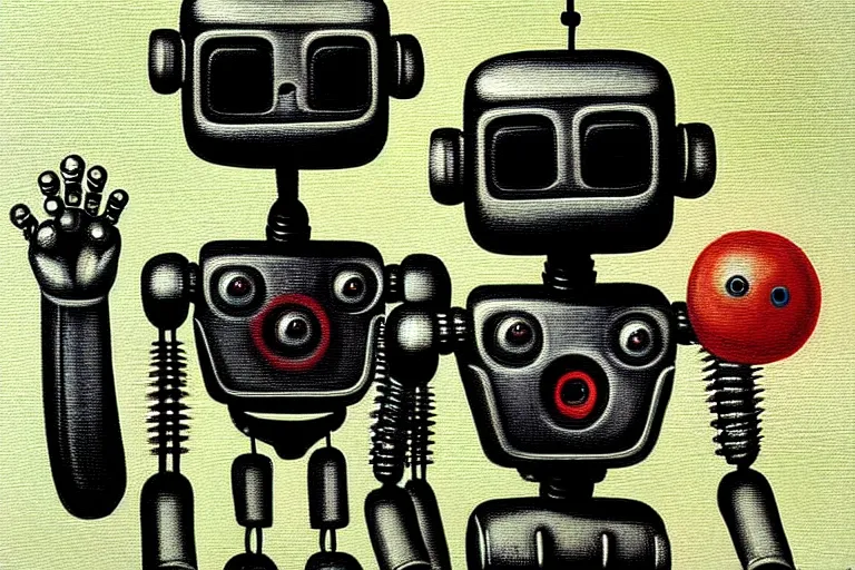 Prompt: a cute little robots painting by h. r. giger
