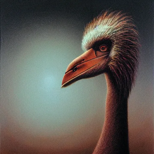 Prompt: an emu as a zdzisław beksinski painting