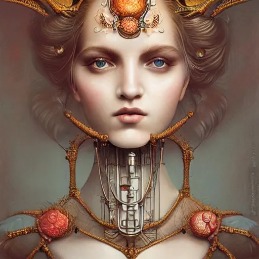 Image similar to ultra realist soft painting of a single attractive gynoid aisan female sillicon skin long dress, curiosities carnival, symmetry accurate features, very intricate details, focus, curvy, artstyle by Tom Bagshaw, award winning