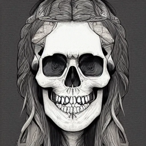 Prompt: a beautiful artwork portrait of a viking skull by Adrian Tomine, featured on artstation