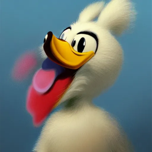 Prompt: cutie fluffy creature donald duck, digital art, 3 d, octave render, masterpiece, mega detailed, pixar, disney, vivid illustration, cartoon, fantasy, by george stubbs, artgerm, in the style of ghibli kazuo oga, pastel fur