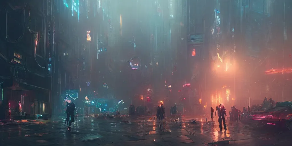 Image similar to a painting of a cinematic keyframe of a cyberpunk dystopian city, arcane league of legends like, by greg rutkowski, rule of thirds, golden ratio, ambient lighting, wlop, artgerm, artstation, highly detailed masterpiece, dark fantasy art, high detail, trending on artstation