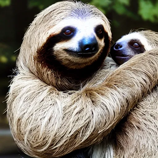 Image similar to a sloth kissing a dog