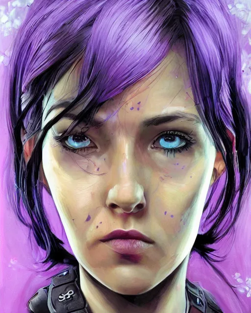 Prompt: an epic fantastic realism comic book style portrait painting of a purple - eyed girl, cherry blossom rain everywhere, apex legends,