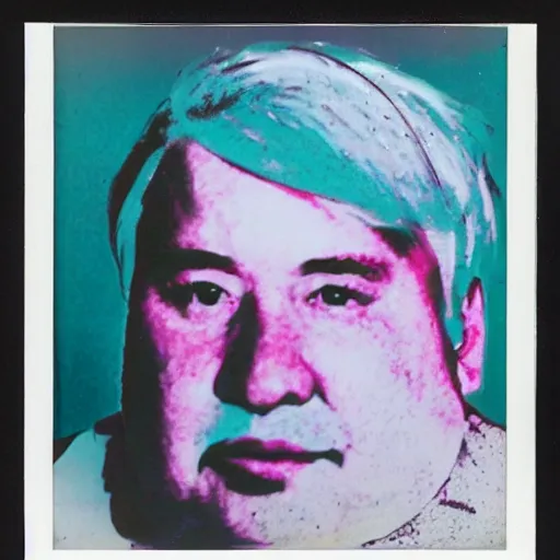 Prompt: polaroid portrait of a fat man by andy warhol. holga