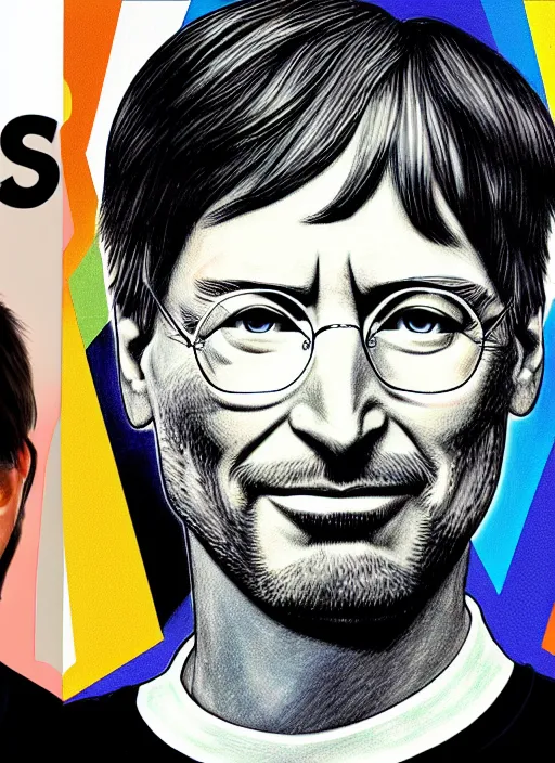 Image similar to steve jobs vs bill gates manga, extremely detailed colors, gorgeous shading, realistic drawing