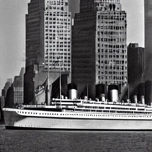 Prompt: titanic as a building in New York City, 1998 photograph