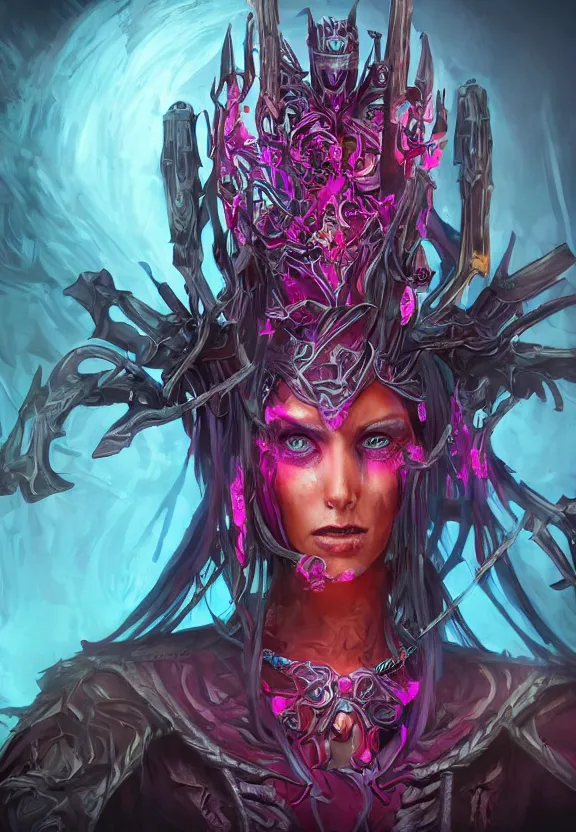 Image similar to colourful necromancer queen concept art, symmetrical, rule of three, detailed body, full body, detailed face, ultradetailed digital illustration, 8 k, epic atmosphere, digital art by simon cowell and rachel walpole