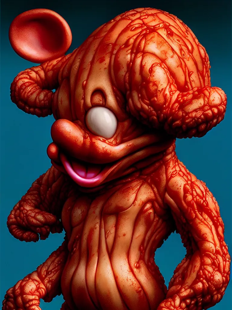 Prompt: hyperrealistic rendering, fat smooth cronenberg flesh monster mickey mouse by donato giancola and greg rutkowski and wayne barlow and zdzisław beksinski, product photography, action figure, sofubi, studio lighting, colored gels, colored background