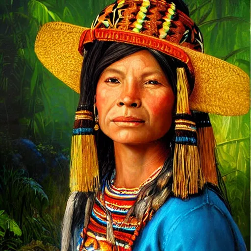 Prompt: portrait of a mayan woman ( 3 5 ) from mesoamerica, an oil painting by ross tran and thomas kincade