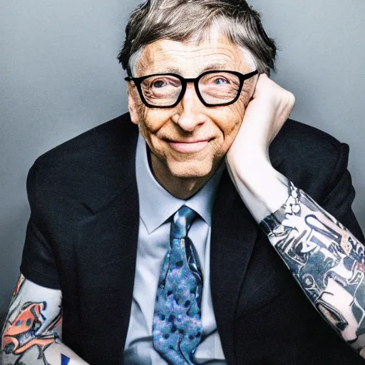 Prompt: bill gates with punk rock hair and face tattoos