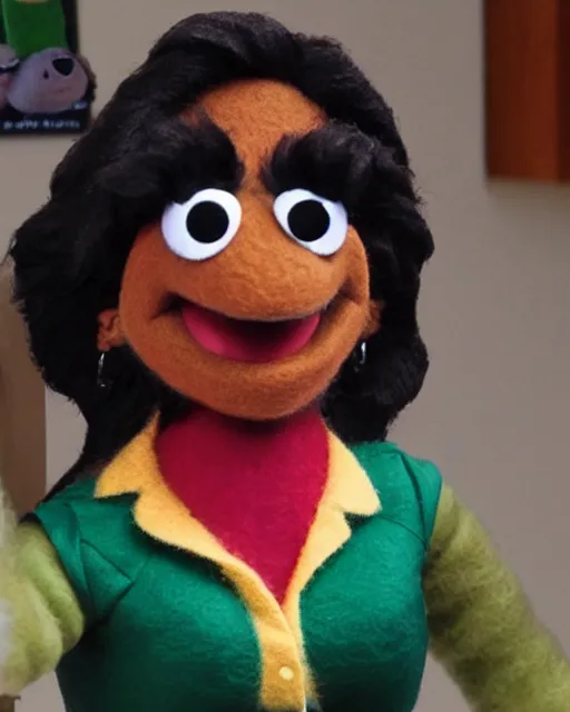 Image similar to kelly kapoor as a muppet. highly detailed felt. hyper real photo. 4 k.