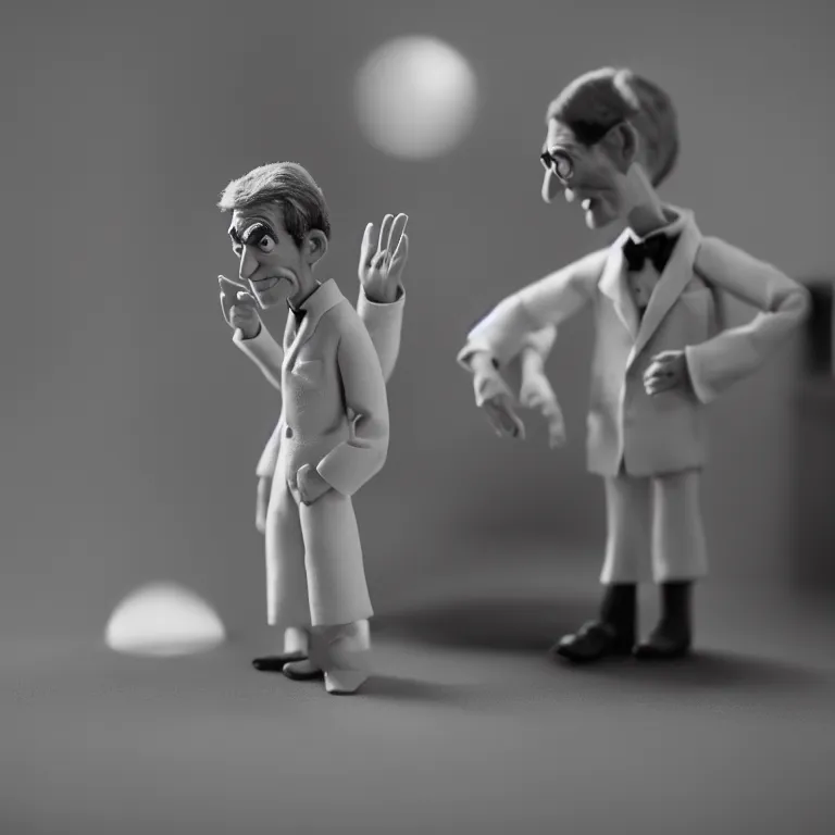 Prompt: a cinematic film still of a claymation stop motion film starring bill nye, shallow depth of field, 8 0 mm, f 1. 8