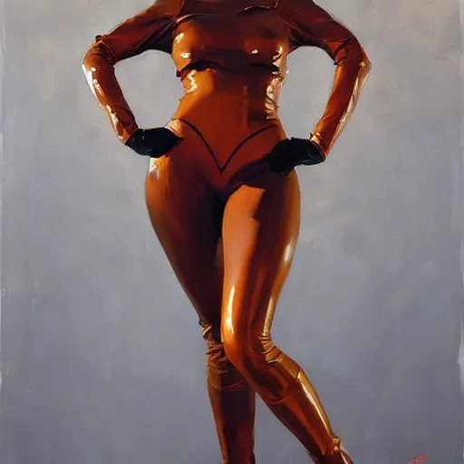 Image similar to greg manchess portrait painting of female wearing a latex suit as addison rae, medium shot, organic painting, sunny day, matte painting, bold shapes, hard edges, street art, trending on artstation, by huang guangjian and gil elvgren and sachin teng