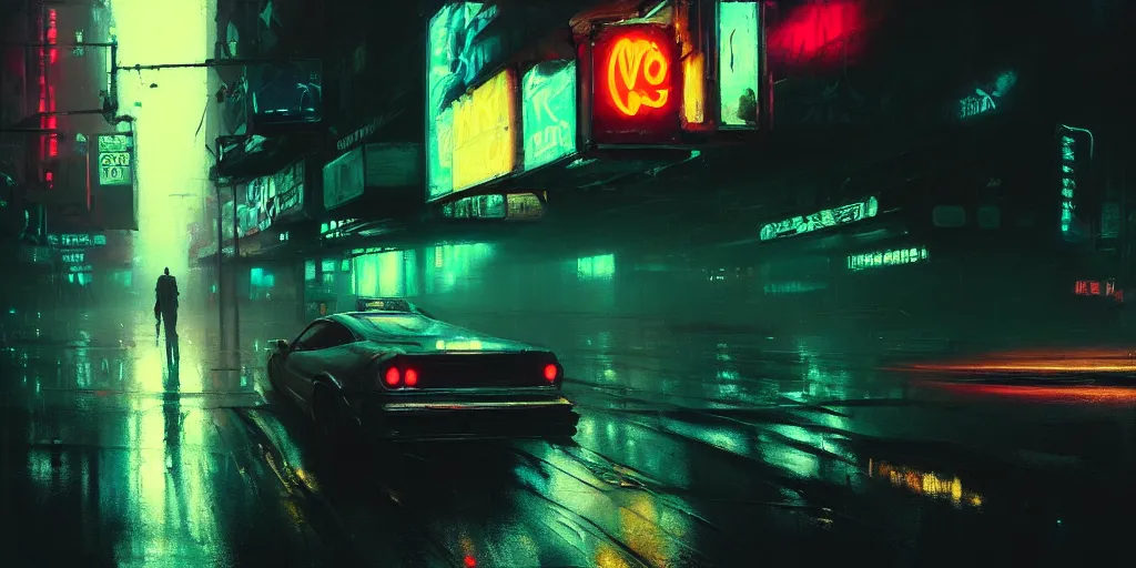 Prompt: beautiful painting by jeremy mann, cyberpunk street, neon signs, still from enter the void movie, pastel hypercolor scheme, oil painting, perfect composition, detailed octane render trending on artstation, misty, ominous, 8 k artistic photography, volumetric cinematic perfect light, wlop, alena aenami, greg rutkowski