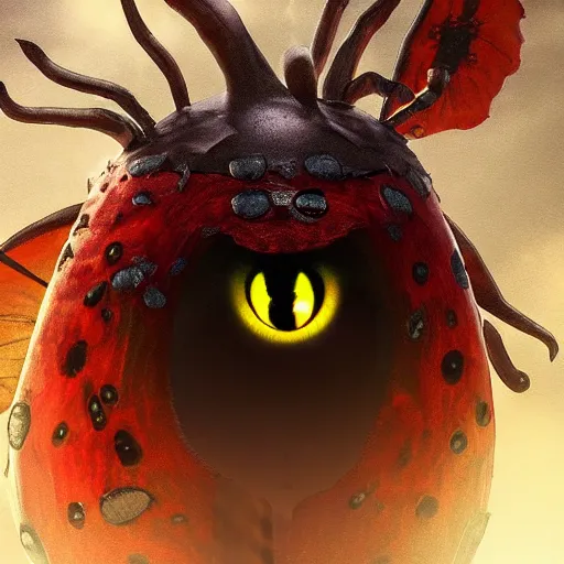 Prompt: ladybug as a monster, fantasy art style, scary atmosphere, nightmare - like dream, 4 k photorealistic, cinematic