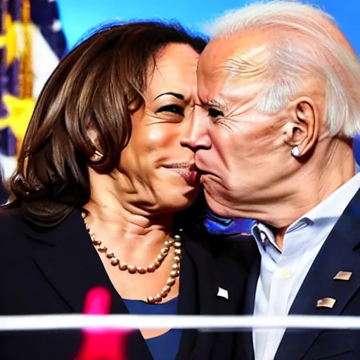 Prompt: Kamala Harris and Joe Biden kissing each other, 8k, highly detailed,