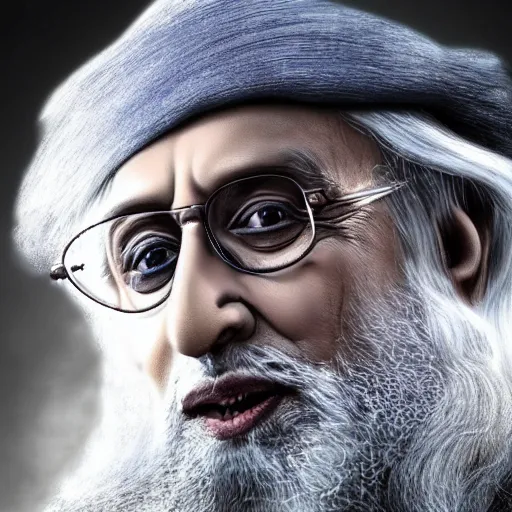 Image similar to amitabh bachhan as dumbledore, portrait, 4 k, realistic, cinematic, volumetric lighting