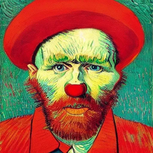 Prompt: communist clown portrait, van gogh