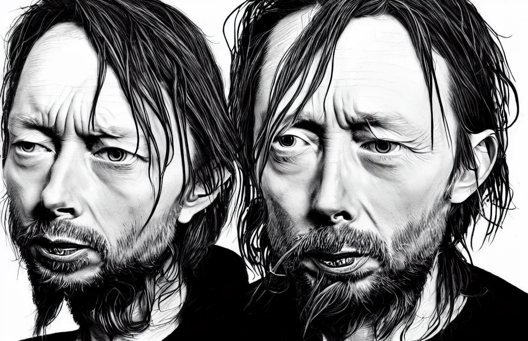 Image similar to thom yorke portrait, in the style of kim jung gi