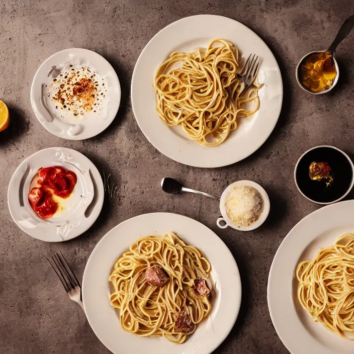 Prompt: kodak portra 4 0 0, 8 k, soft light, volumetric lighting, highly detailed, a photographic still life of a plate of carbonara, typical italian food, realistic, hyper realistic