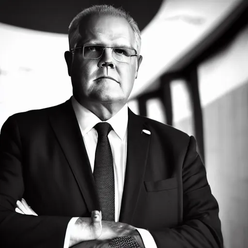 Prompt: ultrarealistic photo of former prime minister scott morrison lurking in the shadows in the style of film noir, 8 k, raw, unedited, symmetrical balance, in - frame